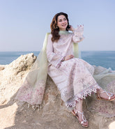 QALAMKAR - 3PC LAWN CHIKANKAARI EMBROIDERED SHIRT WITH ORGANZA EMBROIDERED DUPATTA AND TROUSER - HZG2264